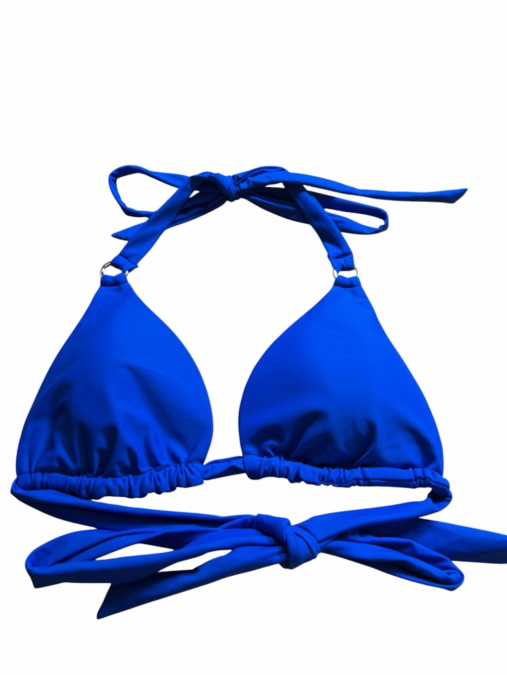 Quince Italian Full Coverage Ring Triangle Bikini Top Royal Blue Medium NWOT